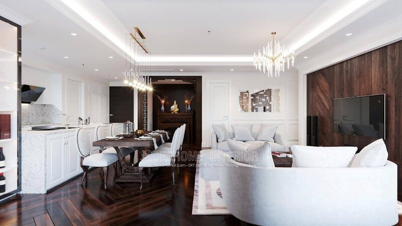 Nhà chung cư được trang bị nội thất phòng ăn đẹp.